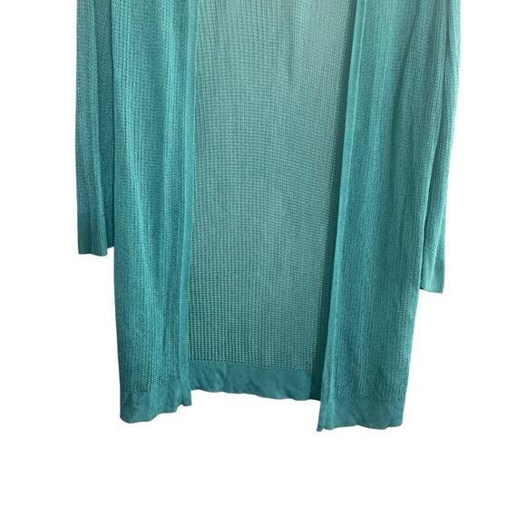 Chicos Size 1 Open Knit Sheer Cardigan Lightweight Aqua Green Open Front #5396 - Picture 4 of 10